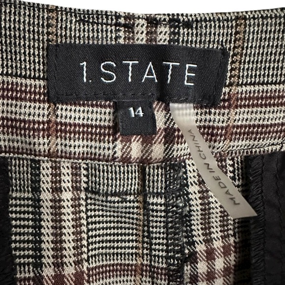 1. STATE Brown Plaid High Waist Wide Leg Trousers Career Workwear Preppy Pants - Picture 7 of 15